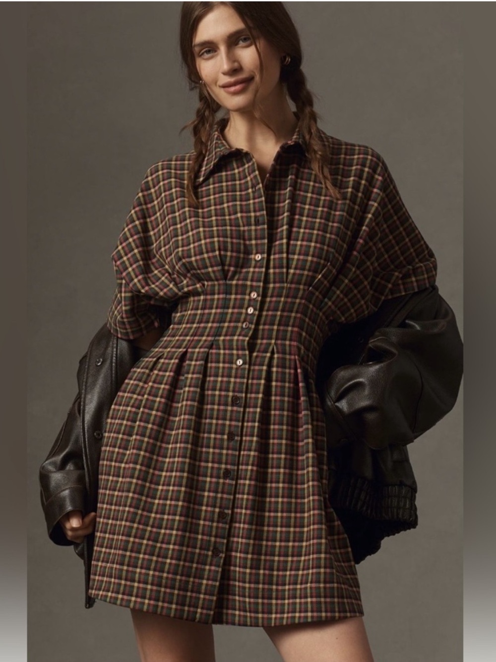 Anthropologie x Exquise Tobie Plaid Mini Shirt Dress Size SP NWT